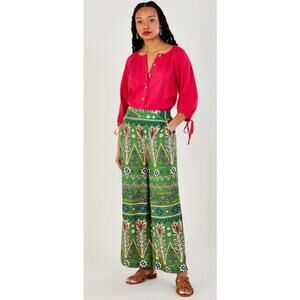 Monsoon Loose Print Trousers in Lenzing Ecovero Green/Multicolored Design - XXL